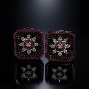 Elegant Black and Pink Floral Earrings